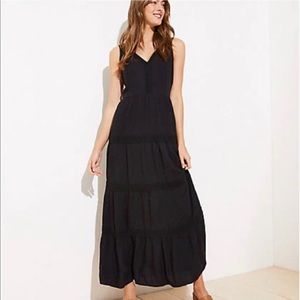 LOFT Maxi Tiered Dress, Black, Sz 00P